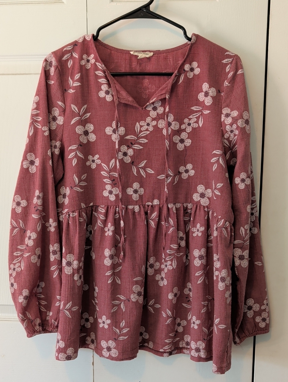 Floral Boho Tie-Neck Peasant Tunic in Dusty Rose